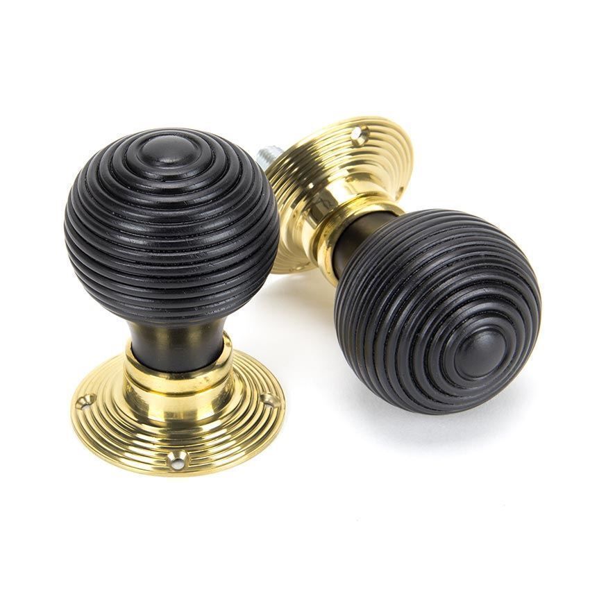 Wooden Beehive Mortice/Rim Door Knob Set in Ebony and Polished Brass - 91729