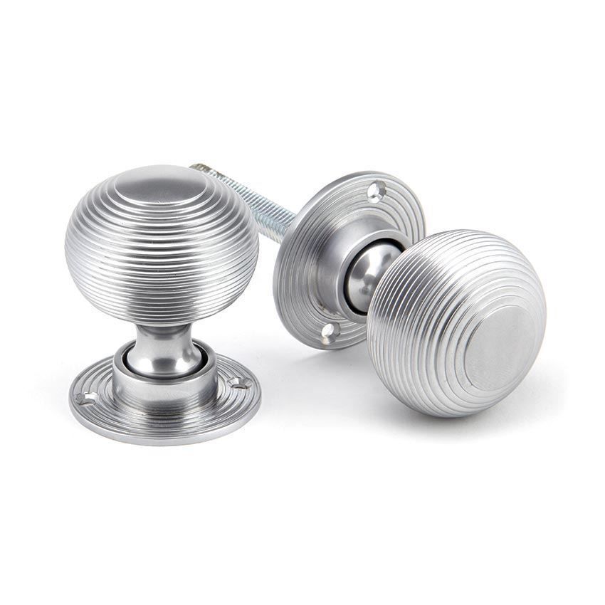 Heavy Beehive Mortice/Rim Door Knobs in Satin Chrome - 91974