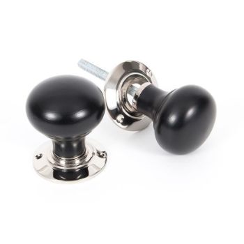 Wooden Bun Mortice/Rim Door Knob Set in Ebony and Polished Nickel - 83838