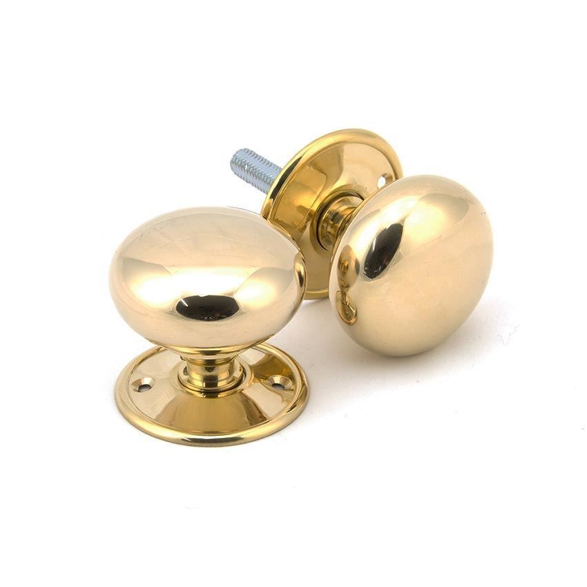 Large Mushroom Mortice/Rim Door Knob Set in Polished Brass - 91529