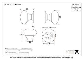 Large Mushroom Mortice/Rim Door Knob Set in Polished Brass - 91529-TECH DWG 