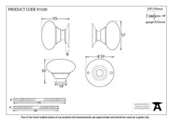 Large Mushroom Mortice/Rim Door Knob Set in Polished Nickel - 91530_TECH DWG