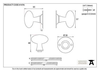 Oval Mortice/Rim Door Knob Set in Aged Bronze - 91976_TECH DWG