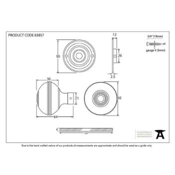 Prestbury Small Mortice/Rim Knob Set in Aged Brass - 83857_TECH DWG