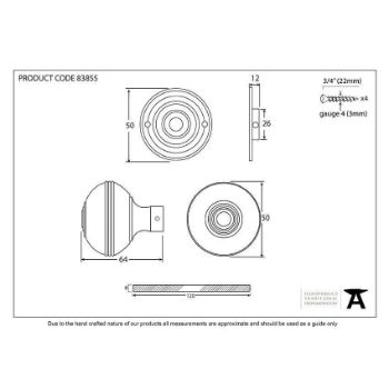 Prestbury Small Mortice/Rim Knob Set in Polished Nickel - 83855_TECH DWG