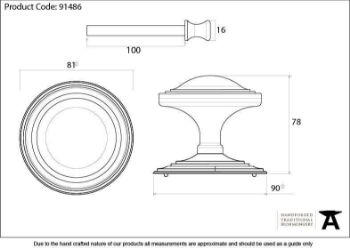 Blacksmith Art Deco Centre Door Knob in External Beeswax Finish - 91486_TECH DWG