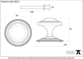 Period Art Deco Centre Door Knob in Polished Chrome - 90073_TECH DWG