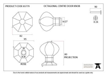 External Octagonal Center Door Knob in Black Finish - 83779_TECH DWG