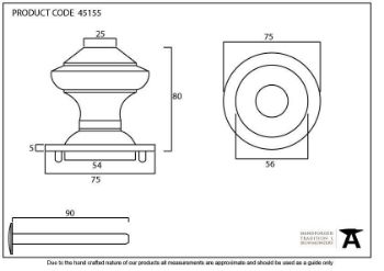 Regency Centre Door Knob in Pewter Finish - 45155_TECH DWG