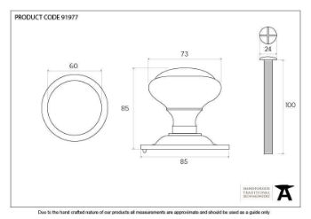 Polished Brass Centre Door Knob - 91977_TECH DWG