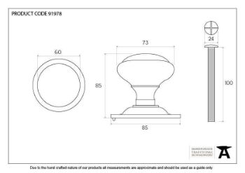 Polished Chrome Centre Door Knob - 91978_TECH DWG