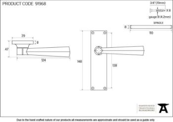 Straight Lever Latch Handle in Polished Brass - 91968_TECH DWG