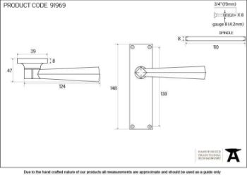 Straight Lever Latch Handle in Polished Chrome - 91969_TECH DWG