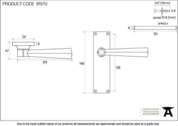 Straight Lever Latch Handle in Satin Chrome - 91970_TECH DWG