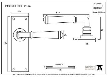 Regency Latch Handle in Pewter - 45126_TECH DWG