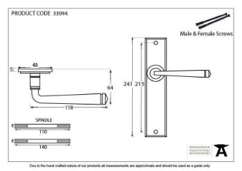 Avon Large Lever Latch Set in Black finish - 33094_TECH DWG