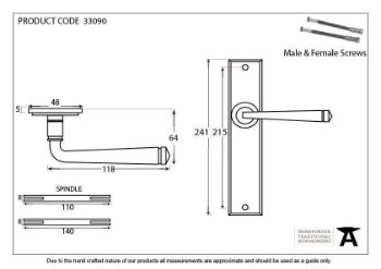 Avon Large Lever Latch Set in Pewter finish - 33090_TECH DWG