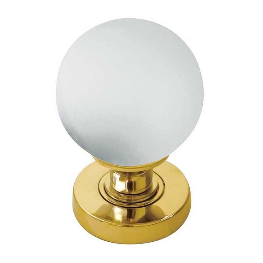 Frosted Glass Ball Mortice Knob- Polished Brass -JH5204PB