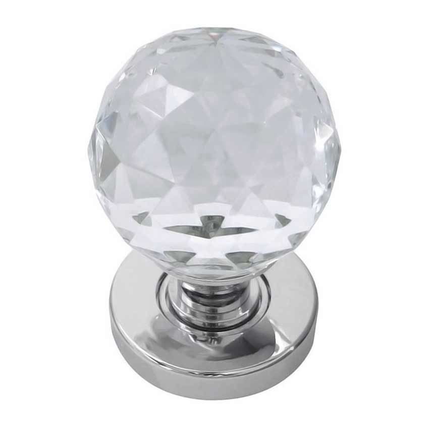 Faceted Glass Mortice Knob- Polished Chrome -JH5255PC