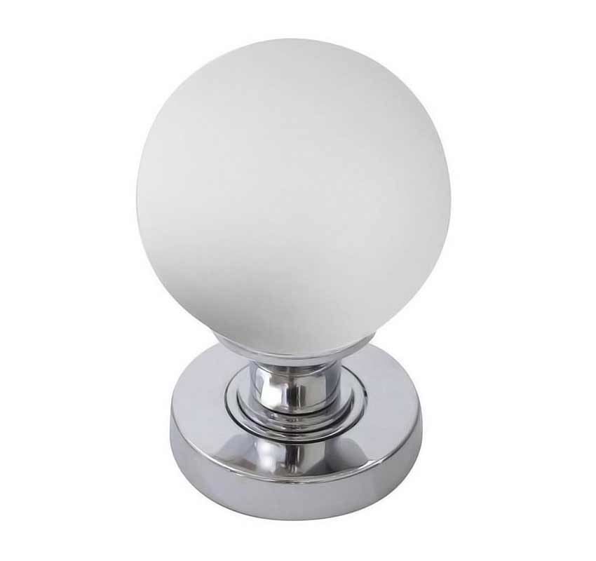 Frosted Glass Ball Mortice Knob- Polished Chrome -JH5204PC