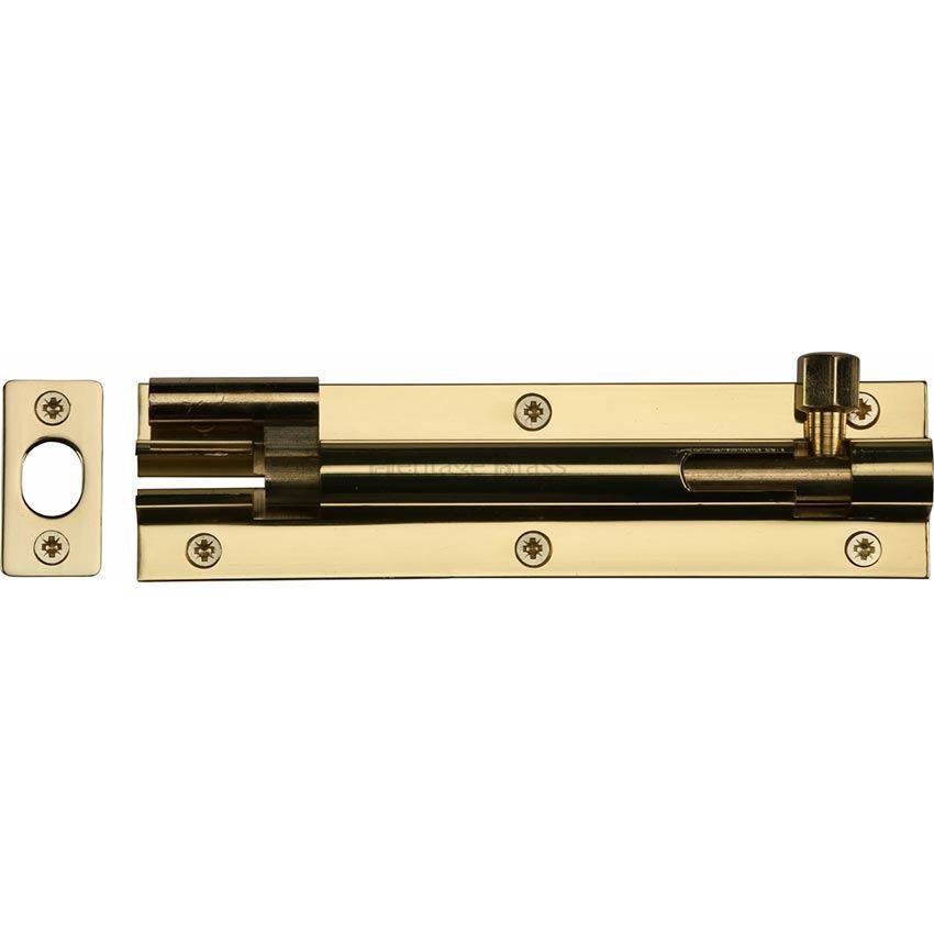 Door Bolt Necked 6" x 1.5" Polished Brass finish - C1594-6-PB