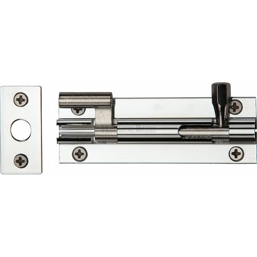 Necked door bolt in Polished Chrome finish
