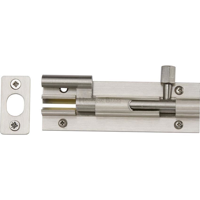 Necked door bolt in Satin Nickel finish