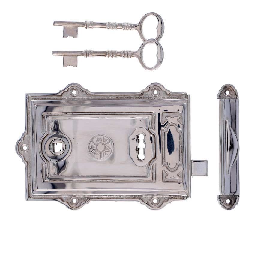 Alexander and Wilks Keswick Rim Lock - Polished Nickel - AW100PN 