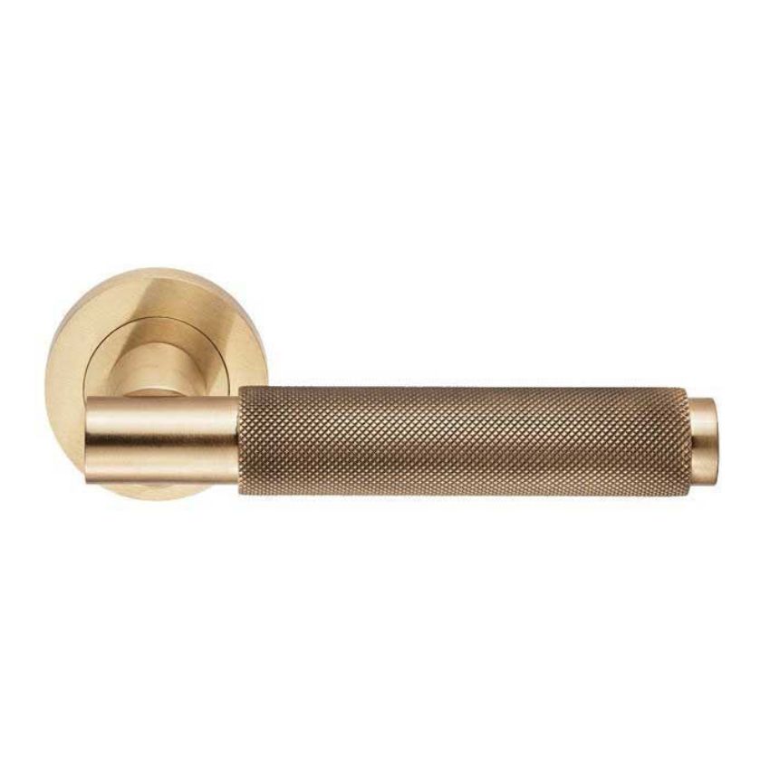 Varese Knurled Lever on Round Rose - Satin Brass - EUL050SB