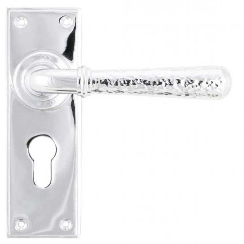Polished Chrome Hammered Newbury Lever Euro Profile on a Backplate - Polished Chrome - 46216 