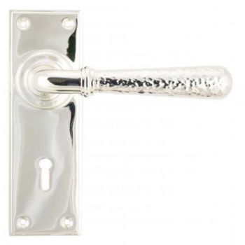 Polished Nickel Hammered Newbury Lever Lock on a Backplate - Polished Nickel - 46217  Polished Nickel Hammered Newbury Lever Lock on a Backplate - Polished Nickel - 46217