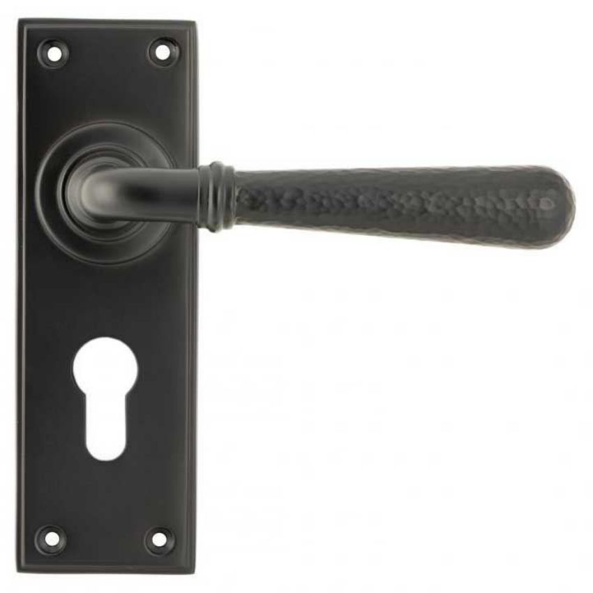 Aged Bronze Hammered Newbury Lever Euro Profile on a Backplate - Aged Bronze - 46224