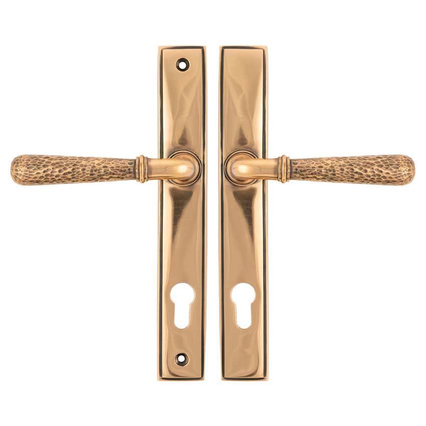 Polished Bronze Hammered Newbury Slimline Sprung Lever Espag. Lock Set- 45774