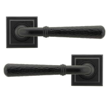 Matt Black Hammered Newbury Lever on a Square Rose Set- Unsprung - 49988 