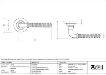 Pewter Hammered Newbury Lever on a Plain Rose - Unsprung - 49989