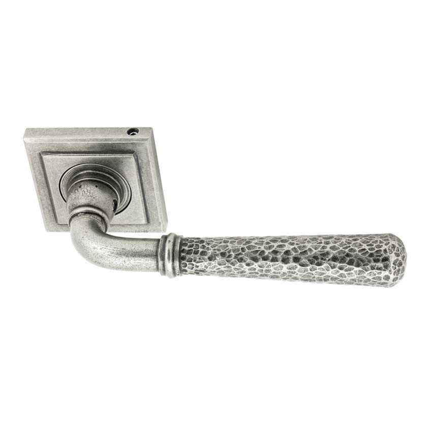 Pewter Hammered Newbury Lever on a Square Rose - 45658