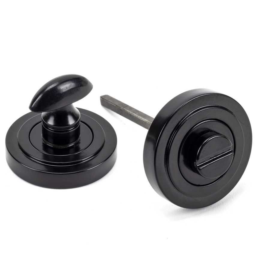 Black Round Thumbturn on an Art Deco Round Rose - From the Anvil - 45744