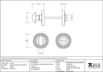 Pewter Round Thumbturn on a Beehive Round Rose - From the Anvil - 45753