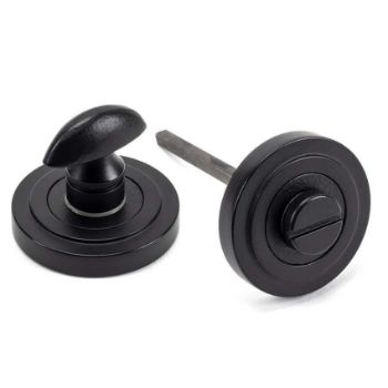 Matt Black Round Thumbturn on an Art Deco Round Rose - From the Anvil - 49545 