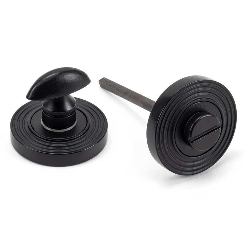 Matt Black Round Thumbturn on a Beehive Round Rose - From the Anvil - 49546