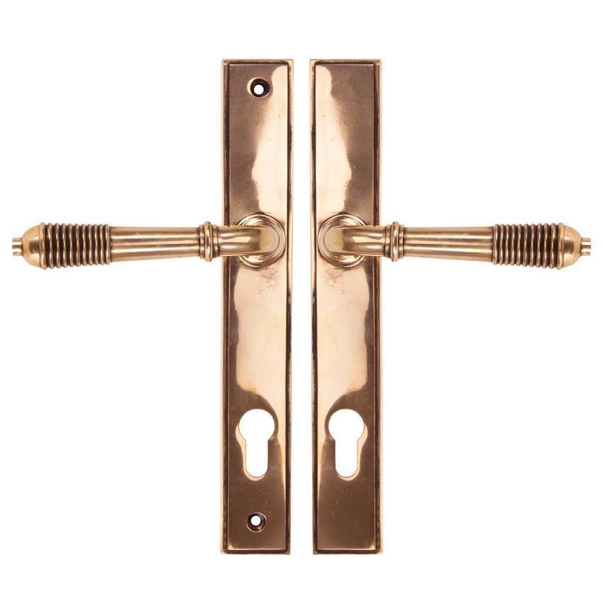 Reeded Slimline Sprung Lever Espag Lock Set in Polished Bronze - 91912 