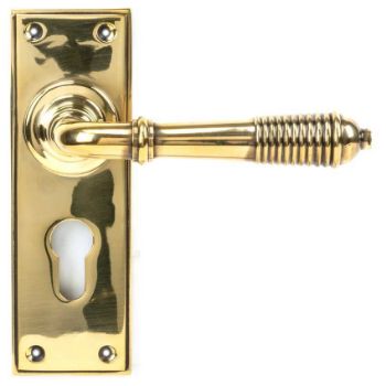 Reeded EURO Lock Handle in Aged Brass - 33085 