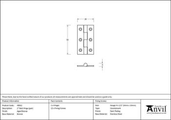 2" Aged Bronze Butt Hinges - 49921 