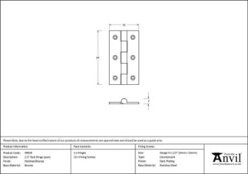 2.5" Polished Bronze Butt Hinges - 49929 