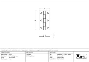 2.5" Satin Chrome Butt Hinges - 49930