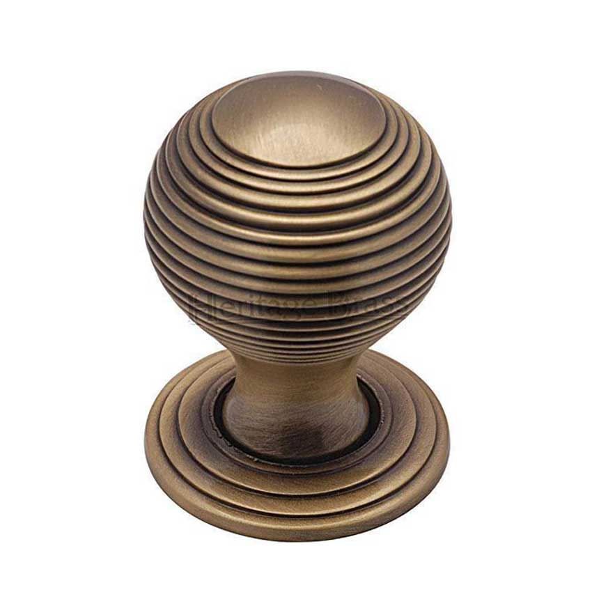 Reeded Design Cabinet Knob in Antique Brass Finish - V973-AT 