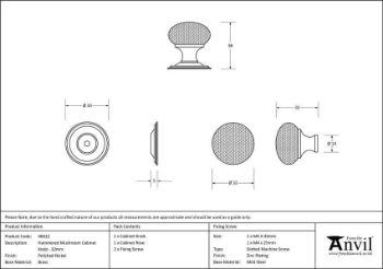 Polished Nickel Hammered Mushroom Cabinet Knob