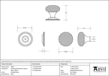 Polished Nickel Hammered Mushroom Cabinet Knob