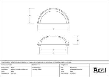 Black Regency Concealed Drawer Pull - 46132