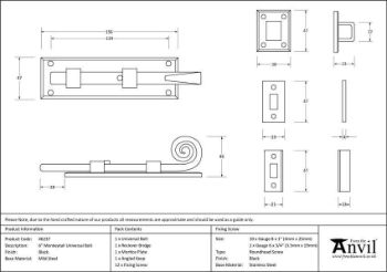 Black 6" Universal Monkeytail Bolt - 46237